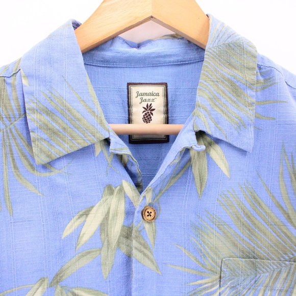 Jamaica Jaxx Hawaiian Silk Shirt Mens Blue Floral Button Down Collared Medium M - Picture 5 of 10